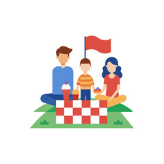 Family picnic with flag themed blanket on transparent background