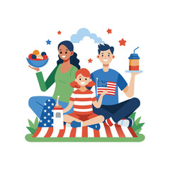 Family celebrating independence day picnic on transparent background