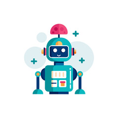 AI robot with digital brain on transparent background
