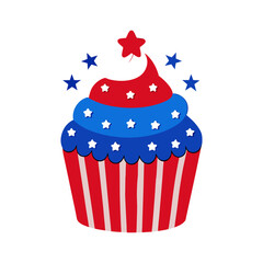 4th of july cupcake with stars on transparent background