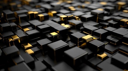 Obraz premium Golden Glitch Abstract Black and Gold Cube Array Background.