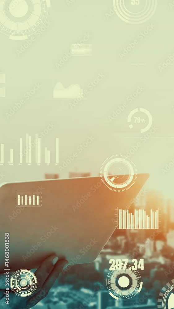Poster future building construction and inventive engineering project concept with hud hologram graphic des