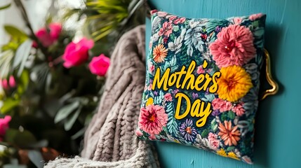 Surprise wall hook gift with floral design in cozy setting and a vibrant text "Mothers Day"