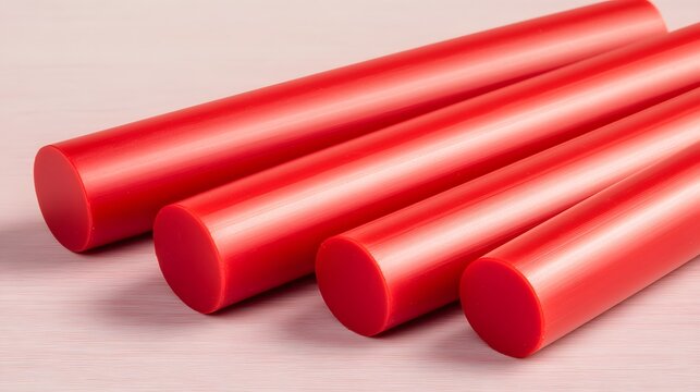 Red Plastic Rods Cylinders Industrial Material Product