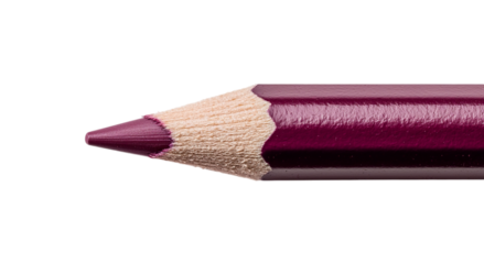 Png of Close-up of a burgundy colored pencil tip against a clean background, showcasing its fine sharpened edge.