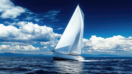 Obraz premium Sailing Dream Yacht at Sea with Blue Sky.