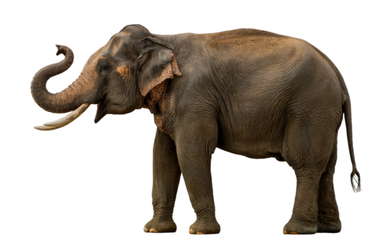 Majestic Asian Elephant with Ivory Tusks on Plain Background