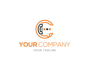 Abstract letter C communication logo design with phone receiver and dots