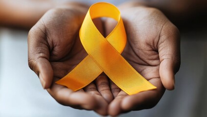 Gold ribbon held gently in cupped hands