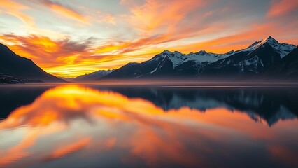 Fototapeta premium Mountain Lake Sunset - Dramatic Landscape for Nature Photography, Wall Art