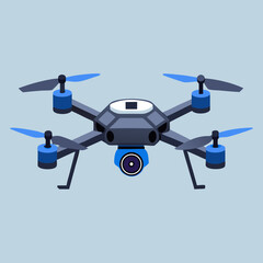 A drone illustration featuring a prominent blue eye, symbolizing surveillance and observation technology.