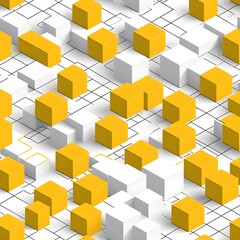 Obraz premium Abstract 3D Geometric Pattern with Yellow and White Cubes