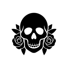 skull with roses icon on white background  .svg