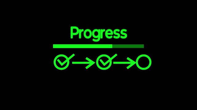 Tick correct mark in checklist with progressive loading status to remind work task progressive for project develop management and tracking concept.