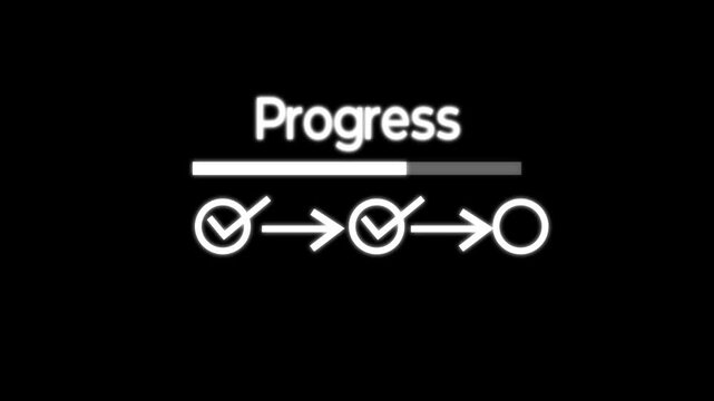 Tick correct mark in checklist with progressive loading status to remind work task progressive for project develop management and tracking concept.