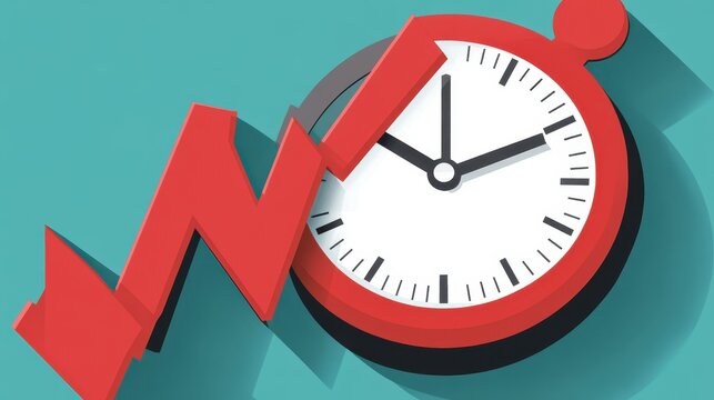 Declining performance indicators and deadlines represented by red arrow and clock symbolize economic downturn affecting business time management