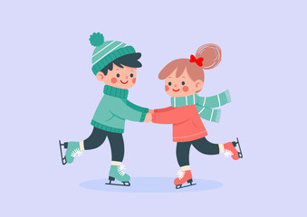 Children are happily playing and ice skating