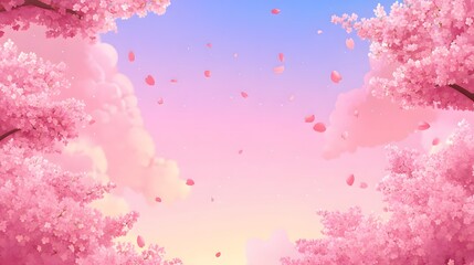 Dreamy Pink Cherry Blossom Sky Background Pastel Spring