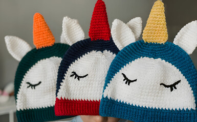 Adorable Handmade Yarn Unicorn Plushies Caps for Kids &ndash; Soft and Colorful