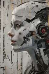 Futuristic Cybernetic Woman Portrait with Technological Enhancements and Digital Circuit Elements
