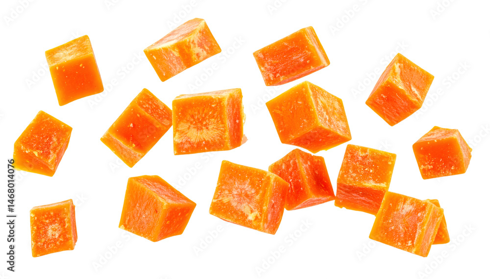 Aufkleber multiple dried carrot cubes hovering on transparent background