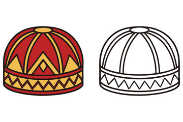 Domed hat is presented in full color and in line art, sidebyside