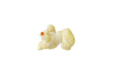 macro popcorn on isolated and white background close up