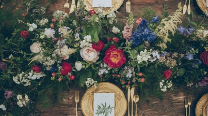 Vibrant Red Pink Blue Floral Wedding Table Centerpiece