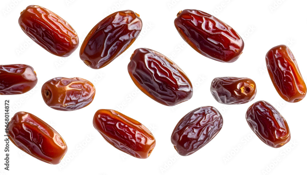 Aufkleber multiple dried dates gently drifting with realistic texture and natural lighting on transparent back