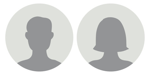 A vector illustration depicting male and female face silhouettes or icons, serving as avatars or profiles for unknown or anonymous individuals. The illustration portrays a man and a woman portrait.