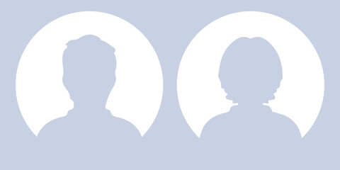 Male and female head silhouettes avatar, profile icons. Stock vector.