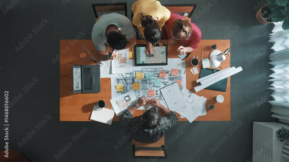 Poster time lapse of civil engineer working together and design building while project manager walking at t