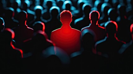 Red Leader Figure Stands Out in Crowd Individuality and Focus.