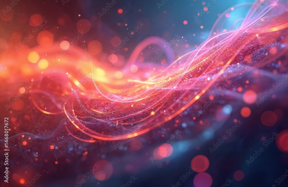 Poster vibrant superstrings concept art. digital illustration of flowing energy, dynamic movement, futurist