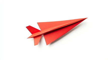 Naklejka premium Red Paper Plane Take Flight with Ideas Soar on White.