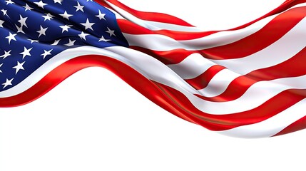 Waving Glory American Flag Flowing on White with Stars  Stripes.