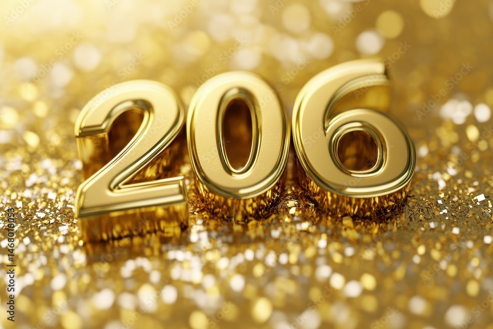 Aufkleber 3d text new year 2026 gold realistic rendering new year celebration