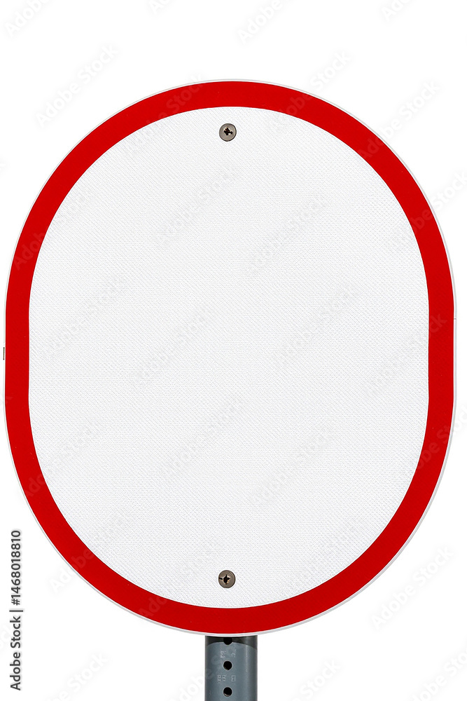 Poster blank white round sign with a red border for adding custom messages or graphics.
