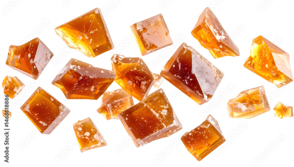 Poster multiple maple sugar shards levitating on transparent background