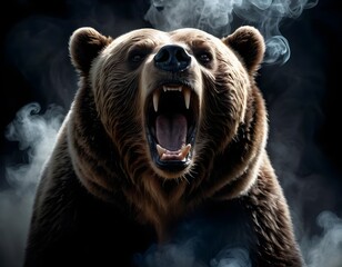 Obraz premium Roaring Brown Bear in Smoke