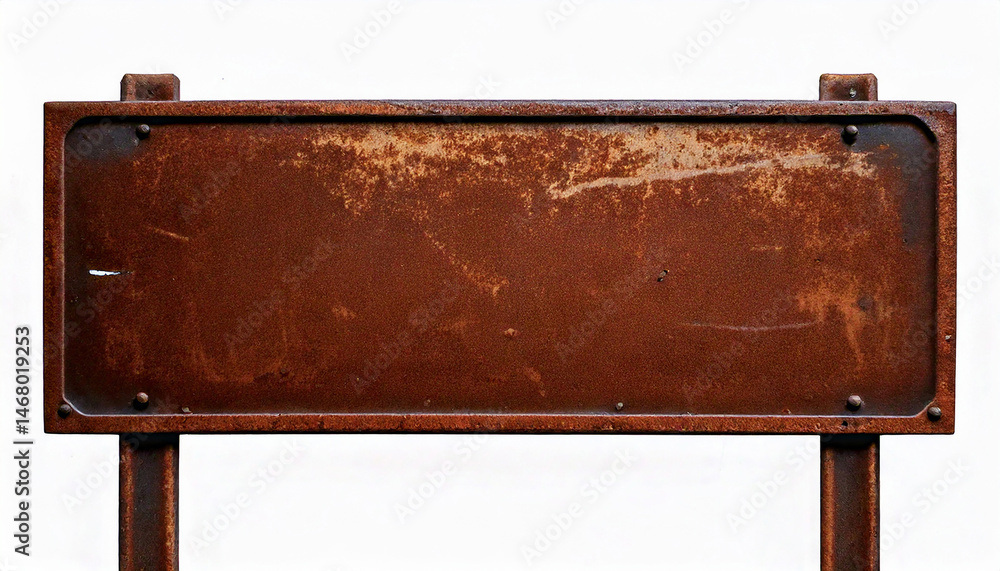 Poster rusty metal sign with blank space for custom text on white background.