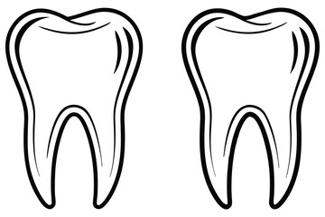 Two outlined molar teeth are beside each other against a white background showing dental concept