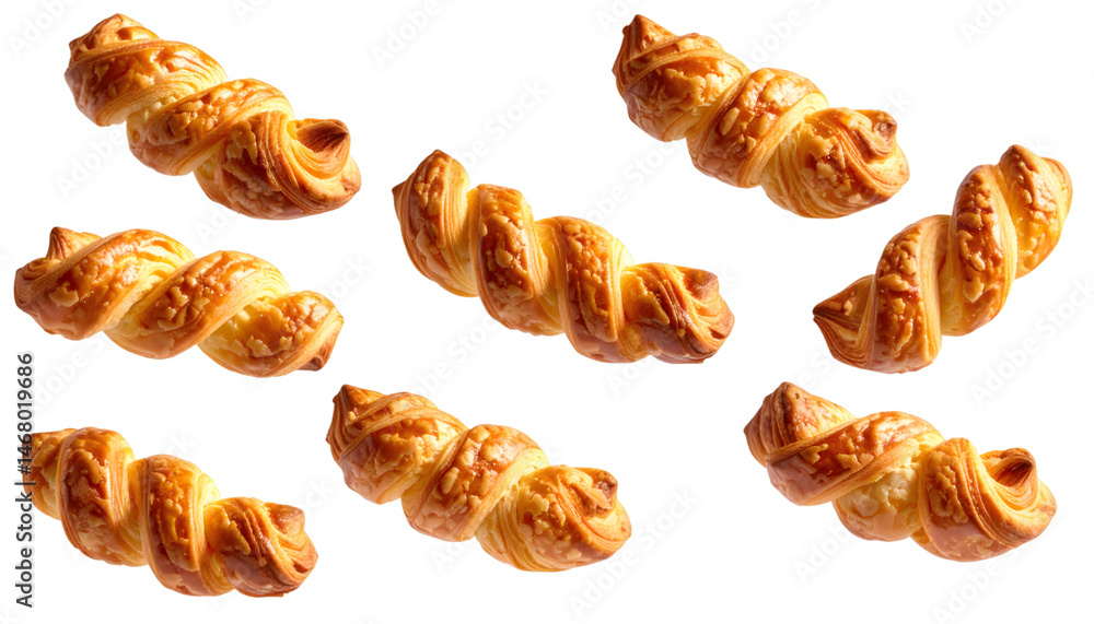 Aufkleber multiple puff pastry twists floating on transparent background