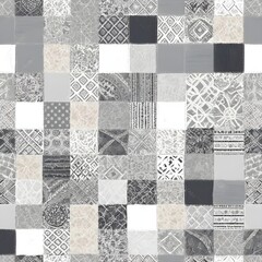Abstract Gray and White Patchwork Pattern