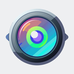 Camera lens icon on a white background, symbolizing photography and visual media.
