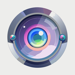 Camera lens icon on a white background, symbolizing photography and visual media.