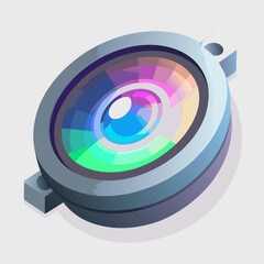 Camera lens icon on a white background, symbolizing photography and visual media.