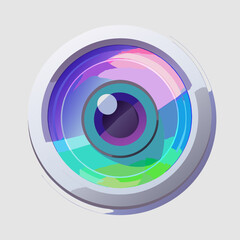 Camera lens icon on a white background, symbolizing photography and visual media.