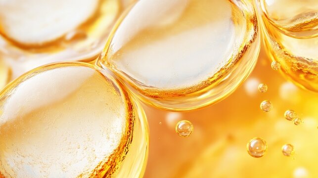Golden Elixir Glowing Oil Droplets in Abstract Macro Beauty.