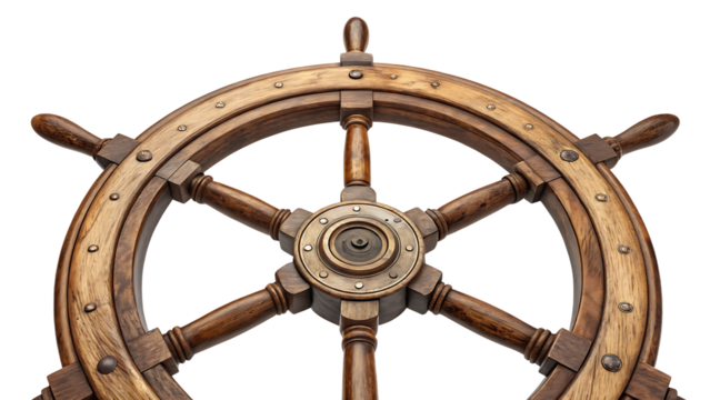 steering wheel of a ship isolated on white background PNG. AI GENERATED	